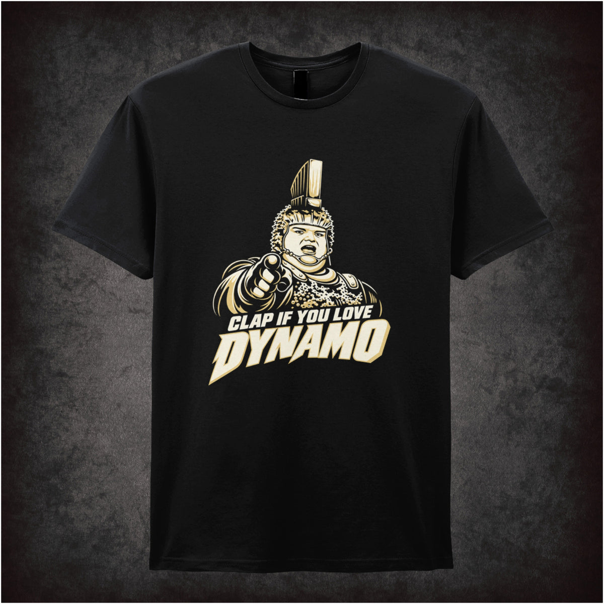 ‘Clap if you love Dynamo’ T-shirt in black from The Running Man