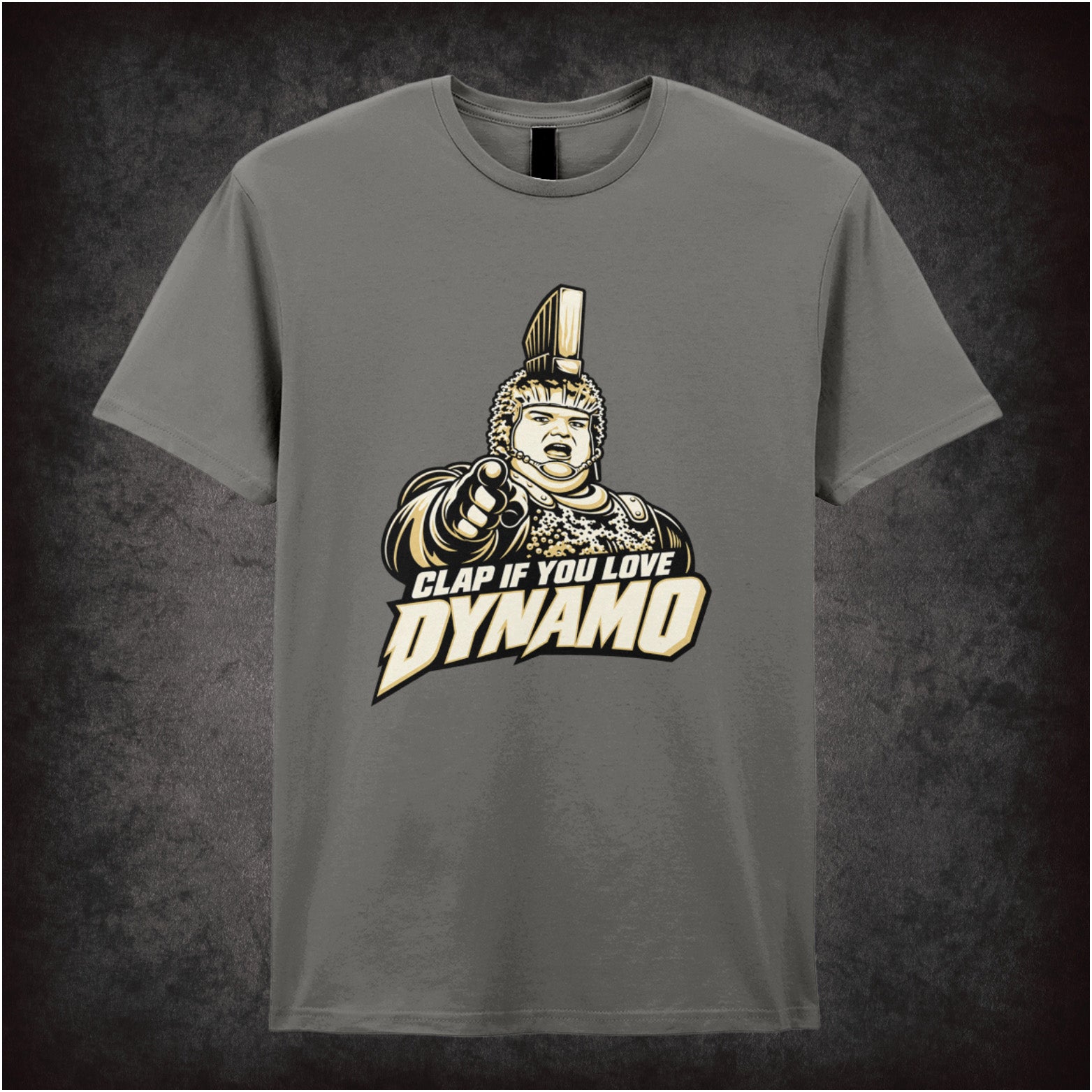 ‘Clap if you love Dynamo’ T-shirt in charcoal from The Running Man