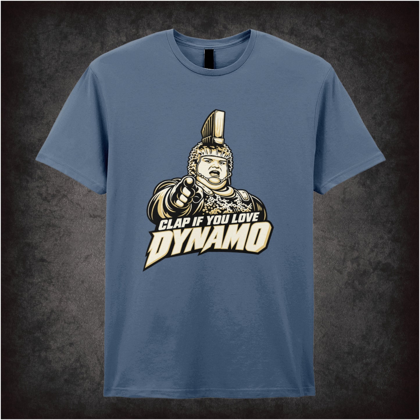 ‘Clap if you love Dynamo’ T-shirt in indigo from The Running Man