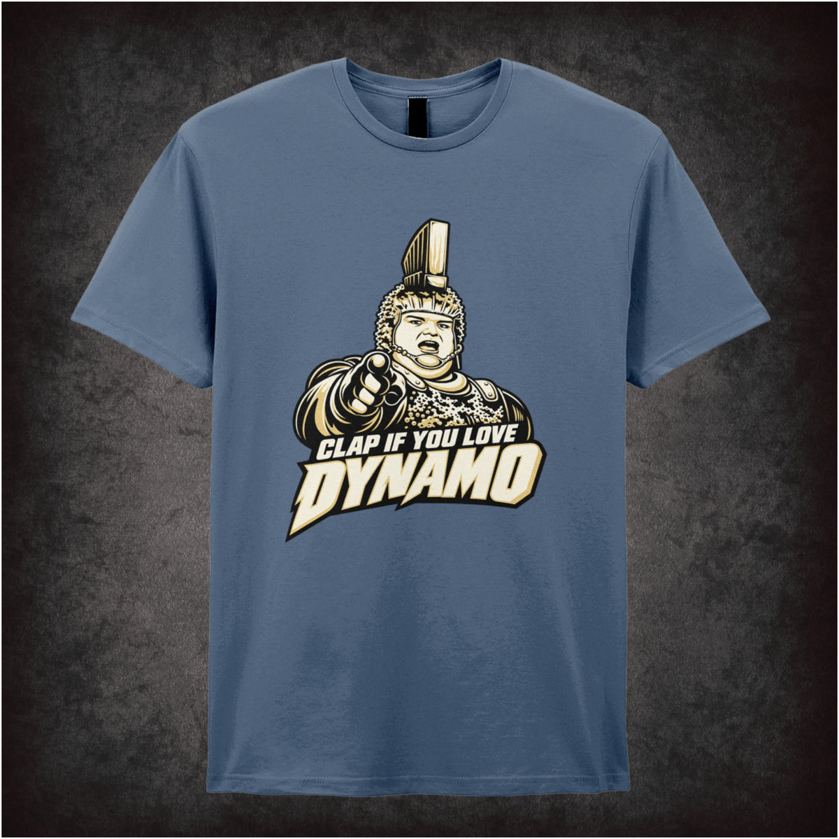 ‘Clap if you love Dynamo’ T-shirt in indigo from The Running Man