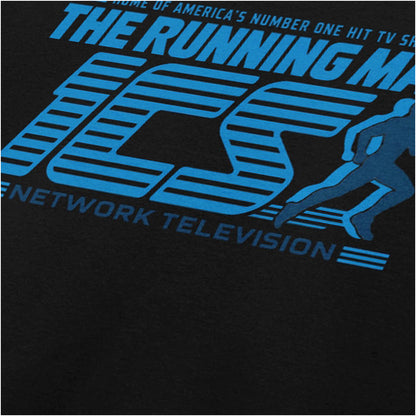 ‘ICS Network Television’ close up T-shirt in black from The Running Man