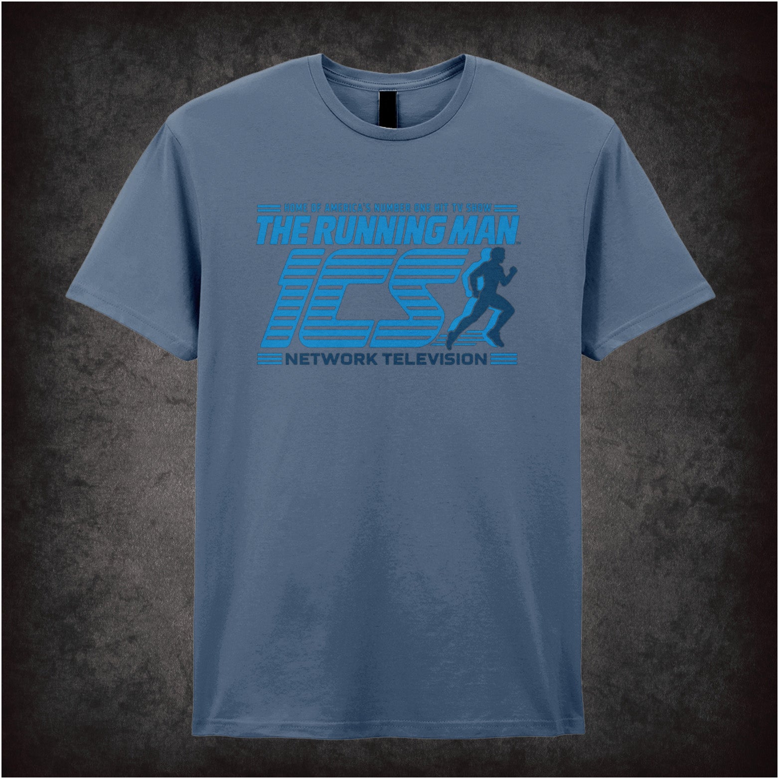 ‘ICS Network Television’ T-shirt in indigo from The Running Man