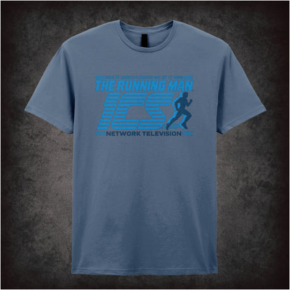 ‘ICS Network Television’ T-shirt in indigo from The Running Man