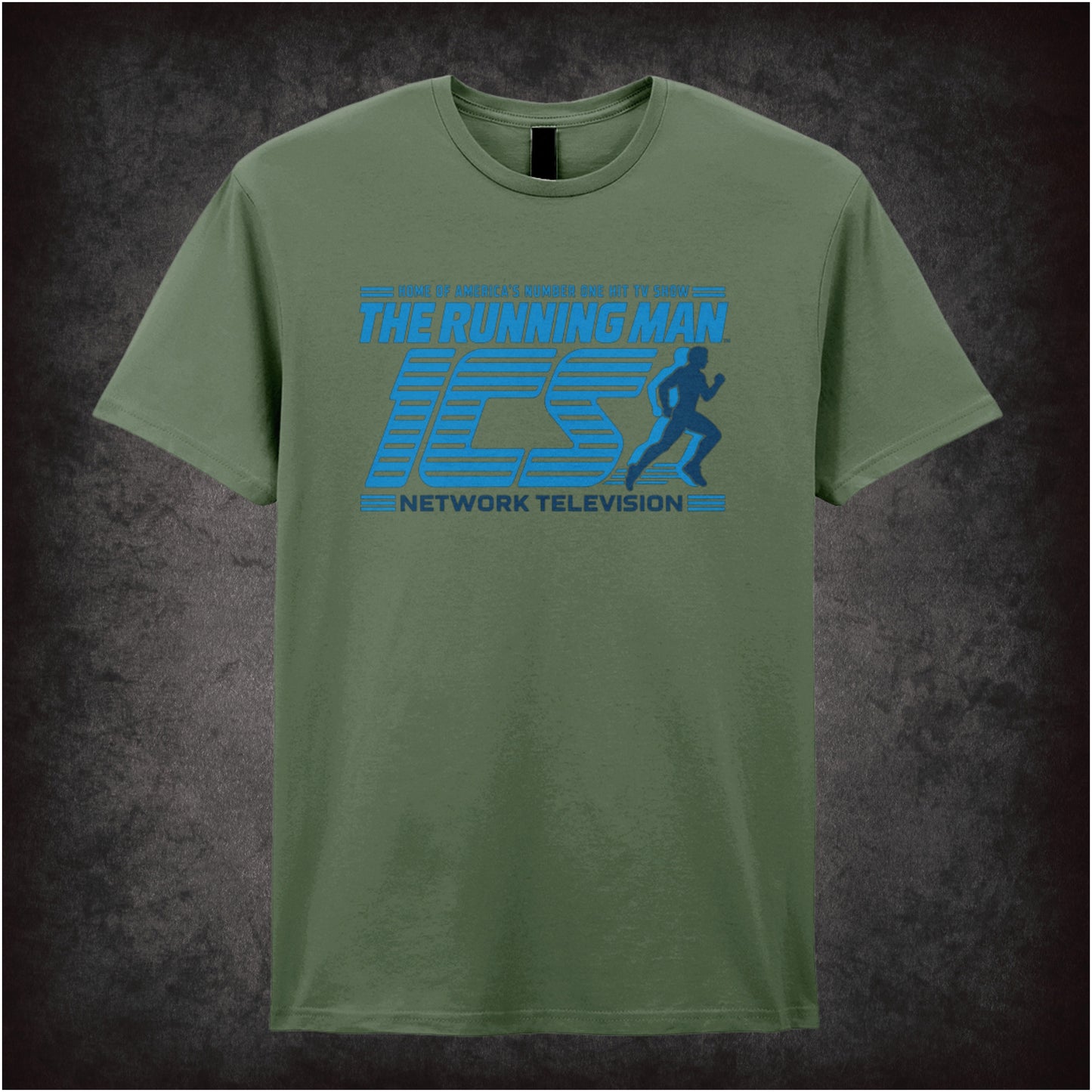‘ICS Network Television’ T-shirt in military green from The Running Man