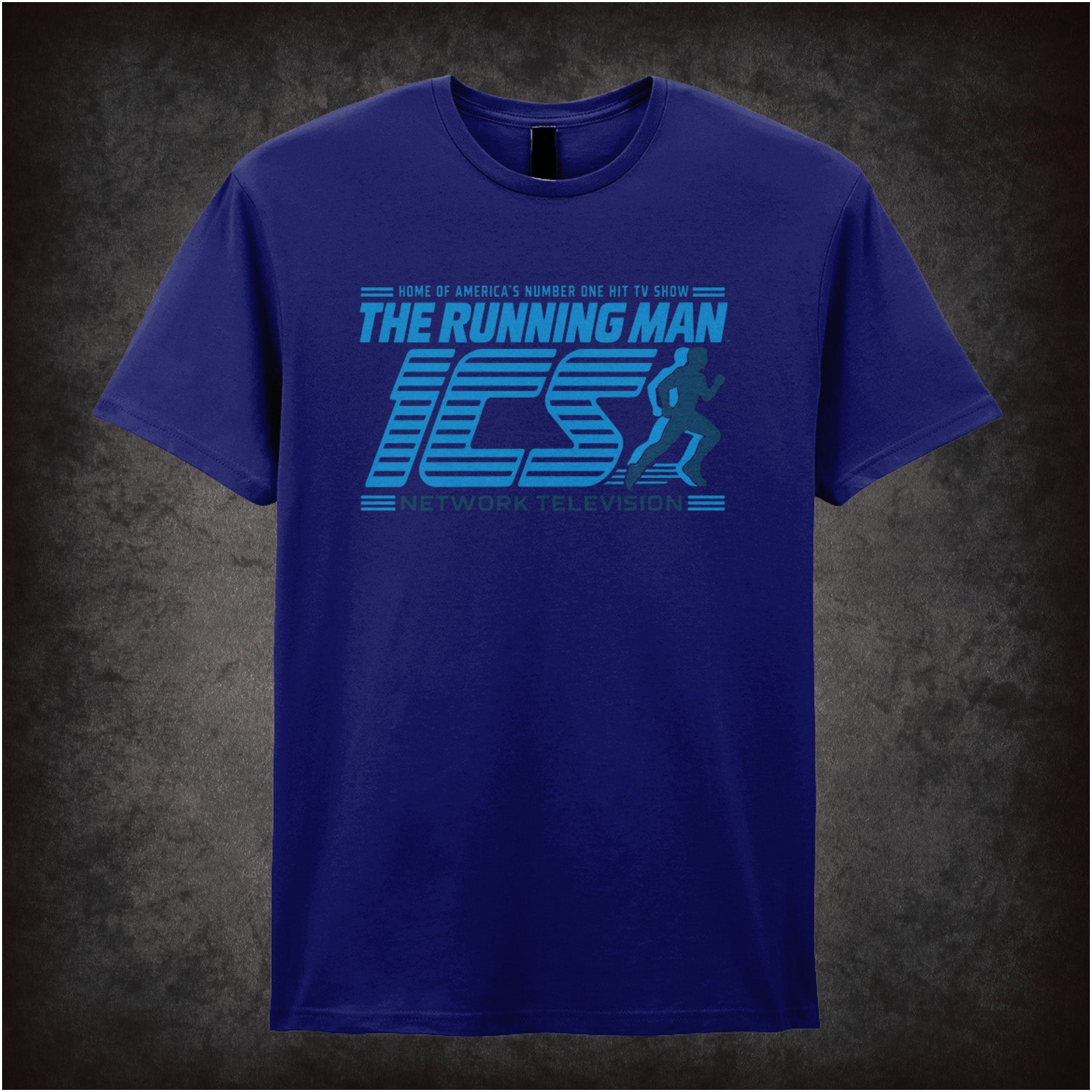 ‘ICS Network Television’ T-shirt in navy from The Running Man
