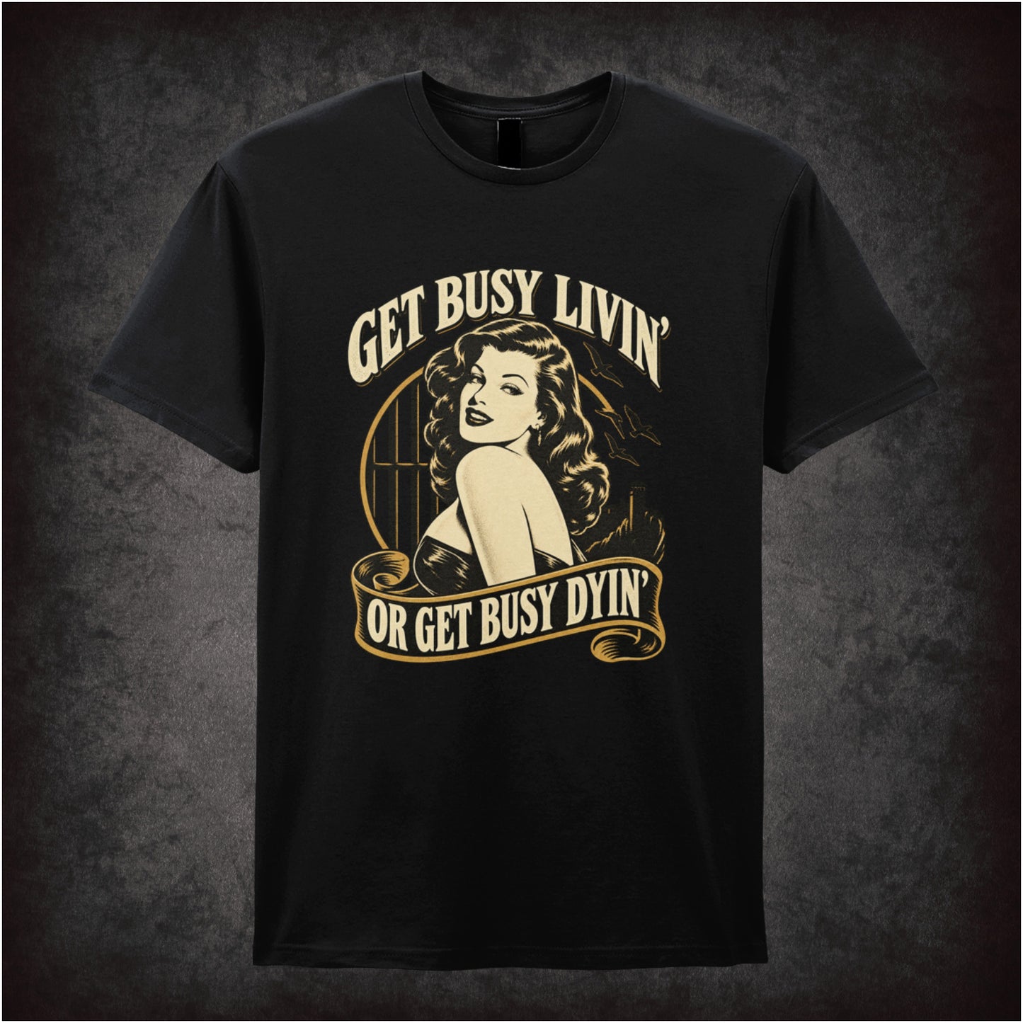 ‘Get busy livin’ or get busy dyin’’ T-shirt in black from The Shawshank Redemption