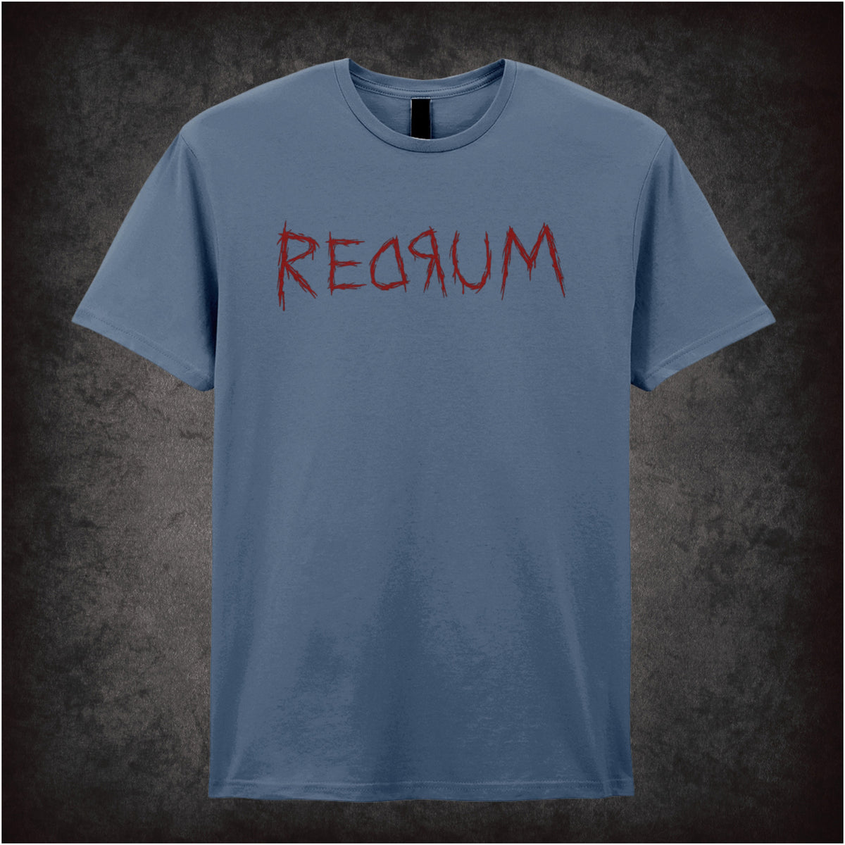 ‘Redrum’ mirror text T-shirt in indigo from The Shining