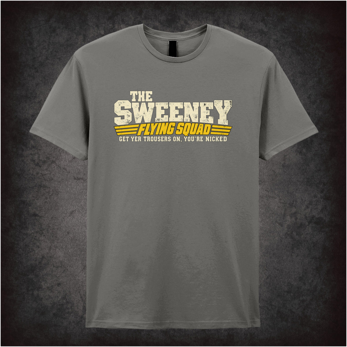 “‘flying squad’ T-shirt in charcoal from The Sweeney”