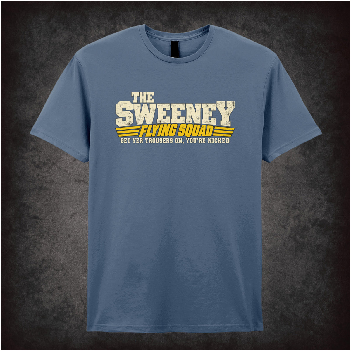 “‘flying squad’ T-shirt in indigo from The Sweeney”