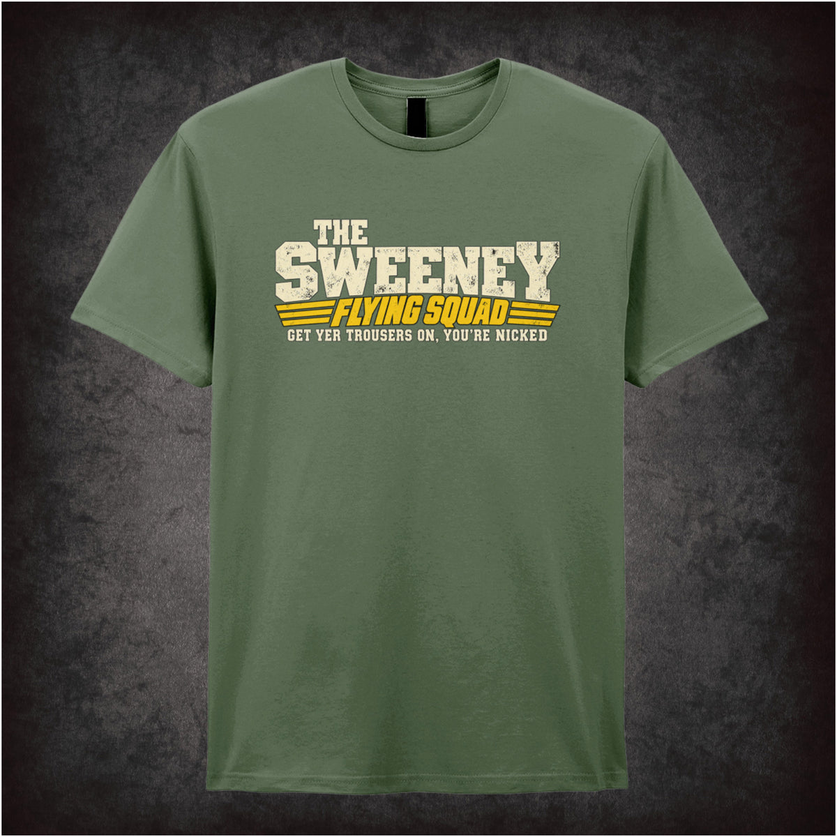 “‘flying squad’ T-shirt in military green from The Sweeney”
