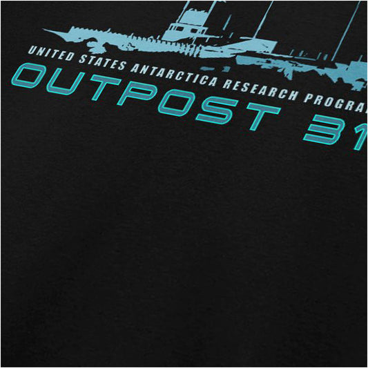 Outpost 31 United States Antarctica Research Program close up T-shirt in black from The Thing