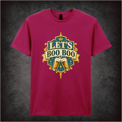 ‘Let's Boo Boo’ quote T-shirt in cardinal red  from The Worlds End