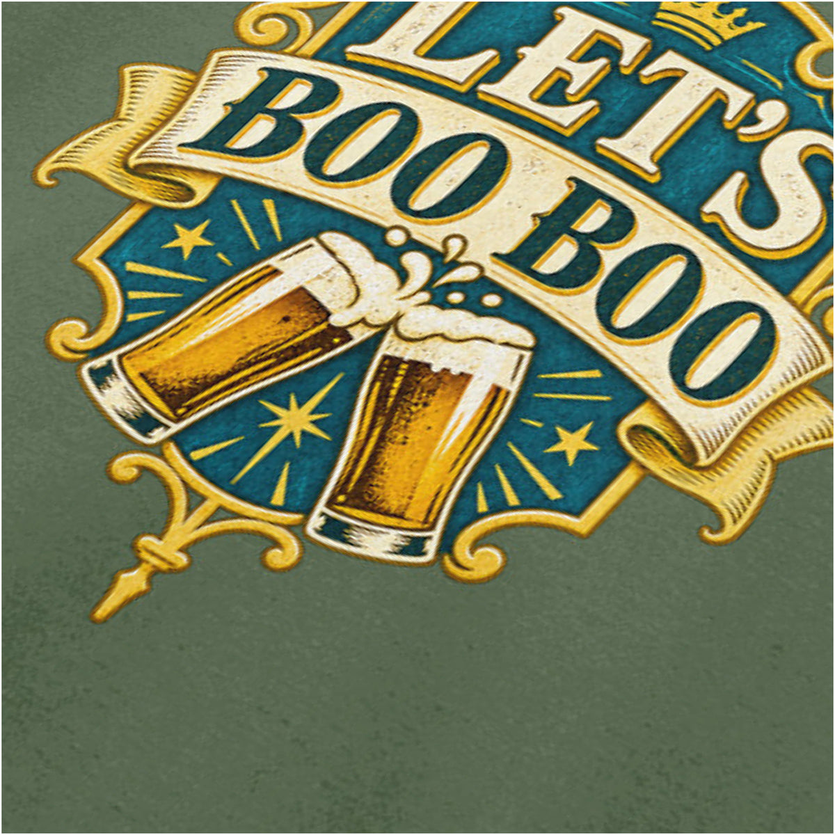 ‘Let's Boo Boo’ quote close up T-shirt in military green from The Worlds End