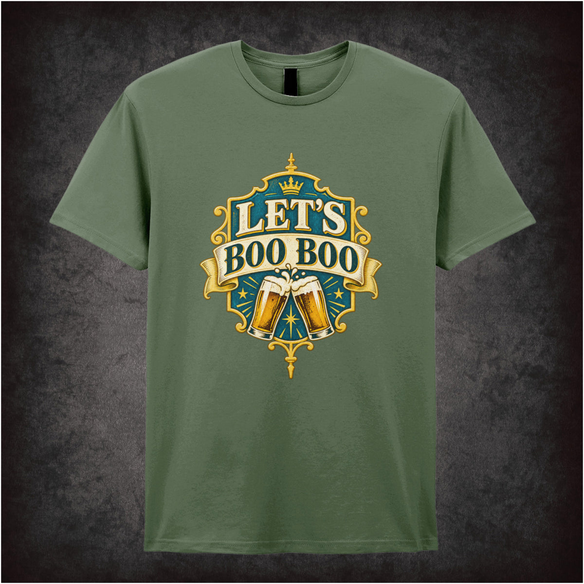 ‘Let's Boo Boo’ quote T-shirt in military green from The Worlds End
