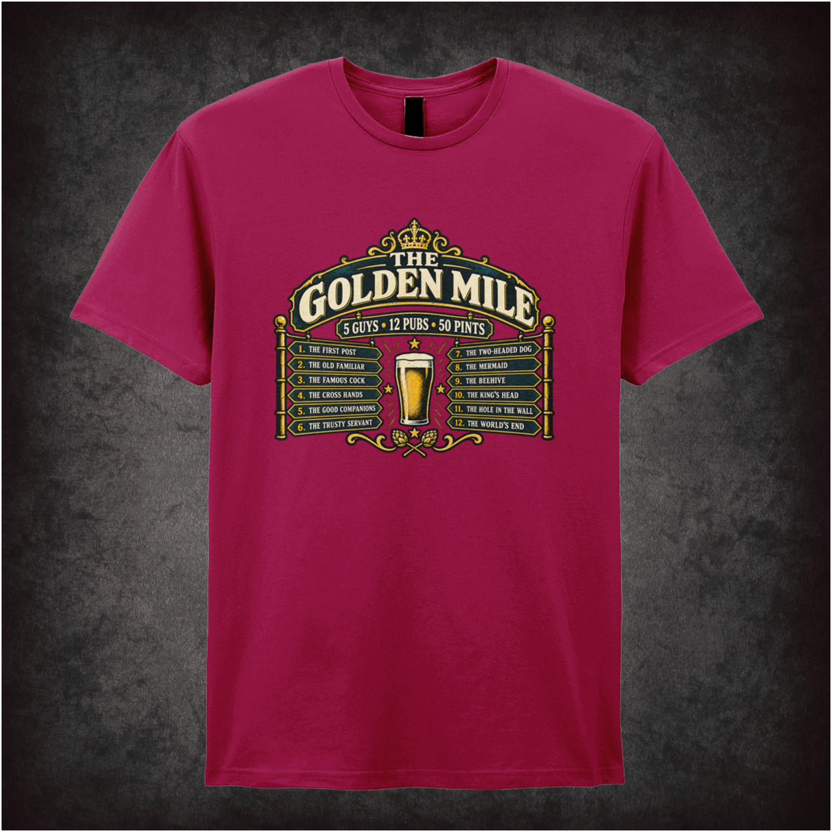 ‘The Golden Mile’ quote T-shirt in cardinal red from The Worlds End