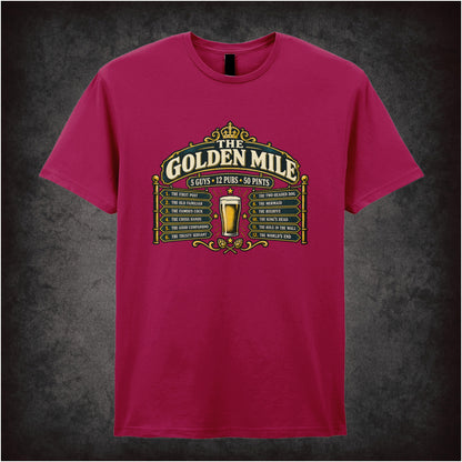 ‘The Golden Mile’ quote T-shirt in cardinal red from The Worlds End