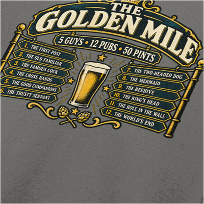 ‘The Golden Mile’ quote close up T-shirt in charcoal from The Worlds End