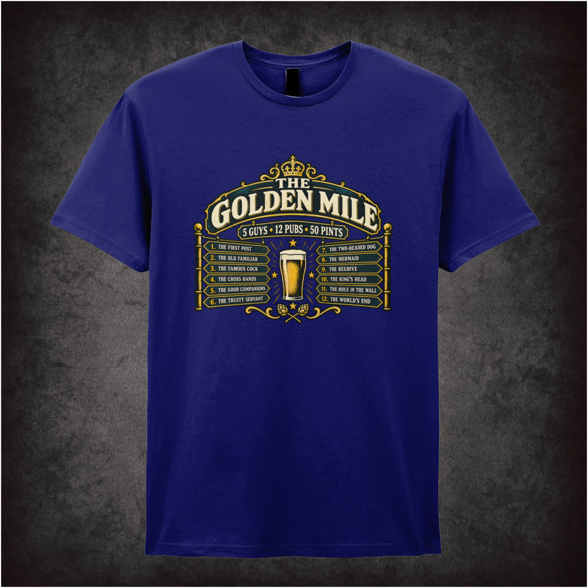 ‘The Golden Mile’ quote T-shirt in navy from The Worlds End