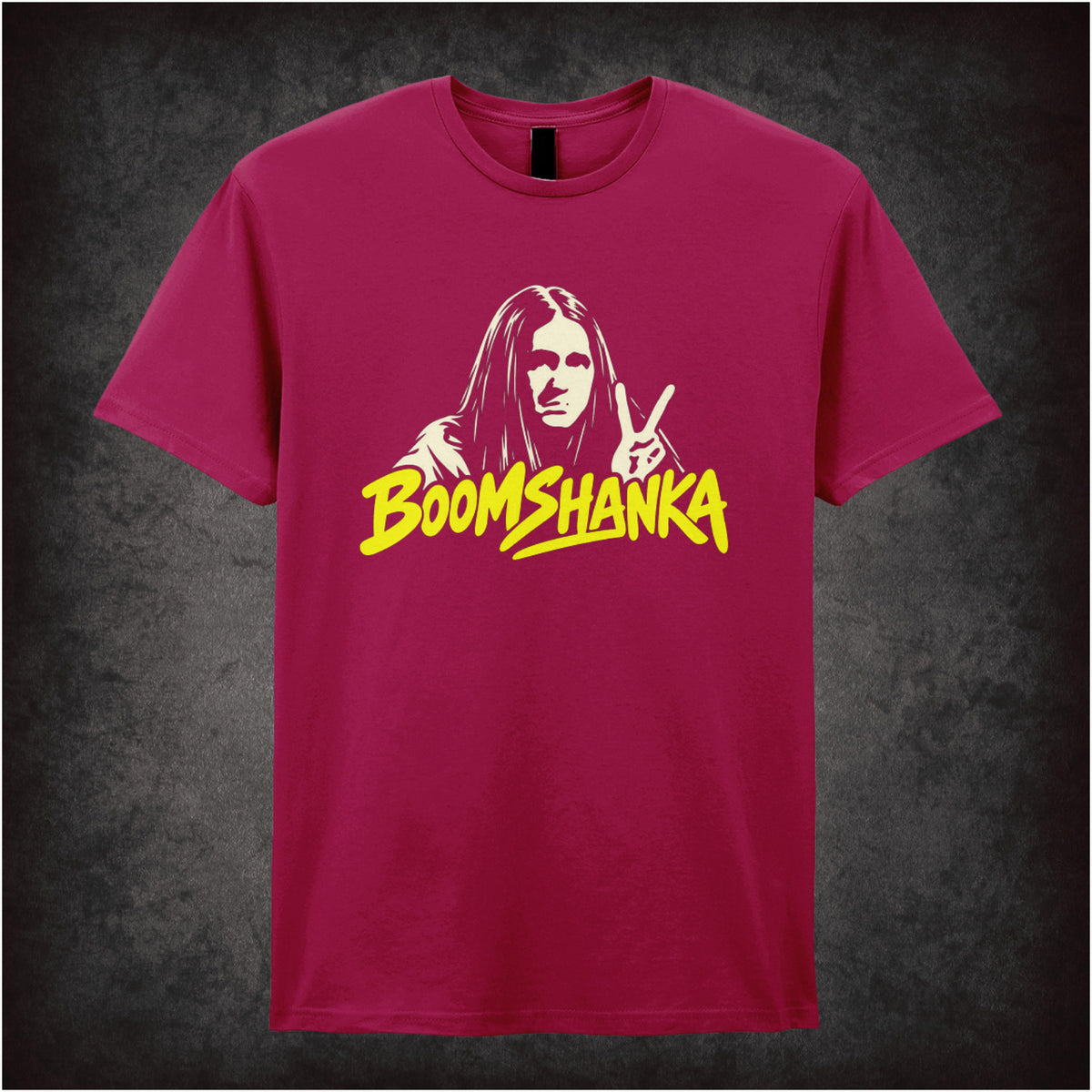 “Boomshanka” T-shirt in cardinal red from The Young Ones