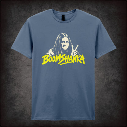 “Boomshanka” T-shirt in indigo from The Young Ones