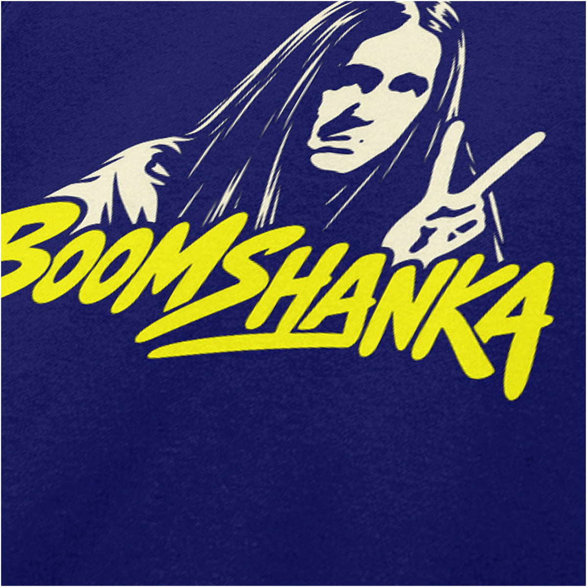 “Boomshanka” close up T-shirt in navy from The Young Ones