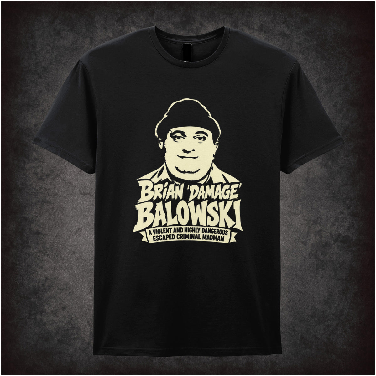 “Brian Damage Balowski” T-shirt in black from The Young Ones
