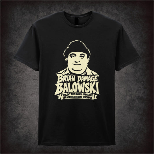 “Brian Damage Balowski” T-shirt in black from The Young Ones