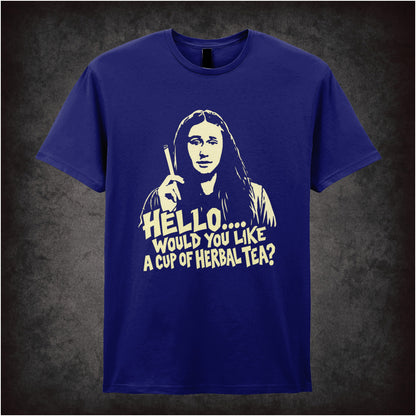 Neil “Hello… Would You Like a Cup of Herbal Tea?” T-shirt in navy from The Young Ones