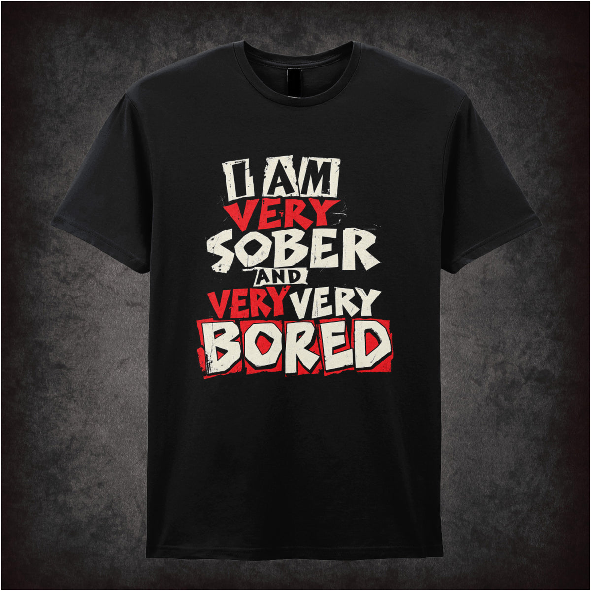 Vyvyan “I Am Very Sober and Very Very Bored” T-shirt in black from The Young Ones