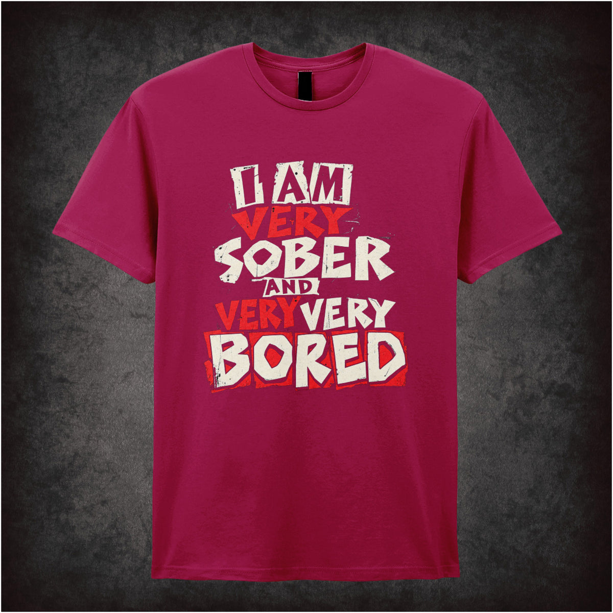 Vyvyan “I Am Very Sober and Very Very Bored” T-shirt in cardinal red from The Young Ones