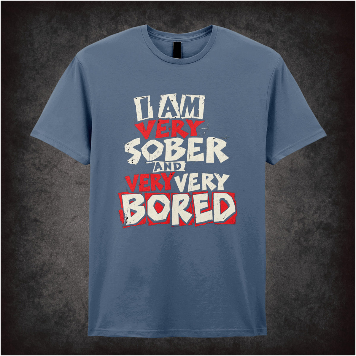 Vyvyan “I Am Very Sober and Very Very Bored” T-shirt in indigo from The Young Ones