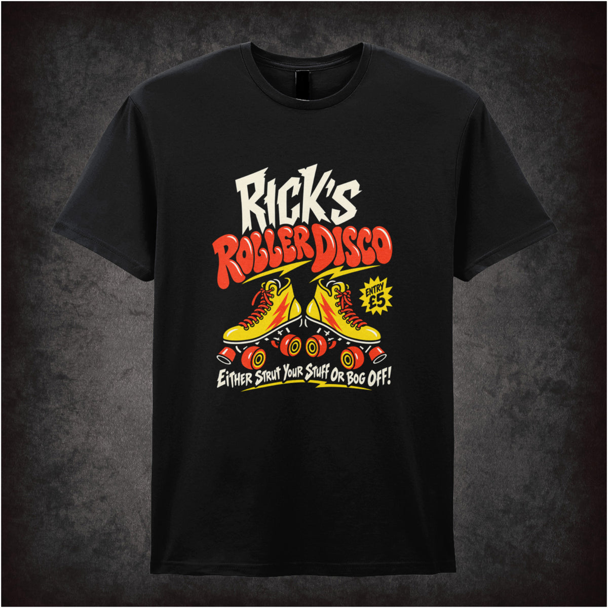 “Rick’s Roller Disco” T-shirt in black from The Young Ones