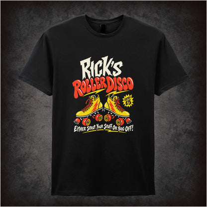 “Rick’s Roller Disco” T-shirt in black from The Young Ones