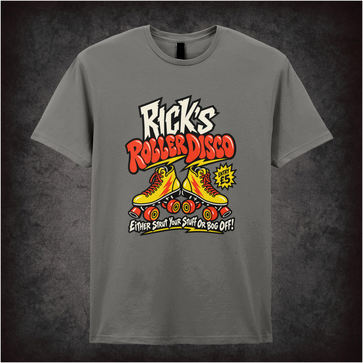 “Rick’s Roller Disco” T-shirt in charcoal from The Young Ones