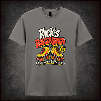 “Rick’s Roller Disco” T-shirt in charcoal from The Young Ones