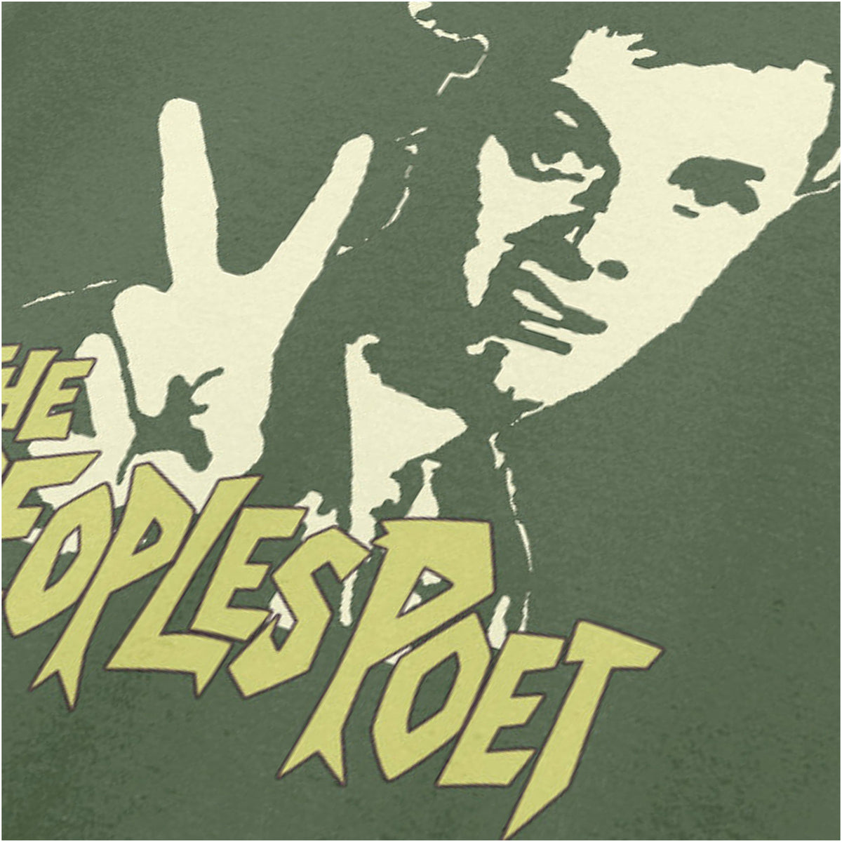 Rick “The Peoples Poet” close up T-shirt in military green from The Young Ones