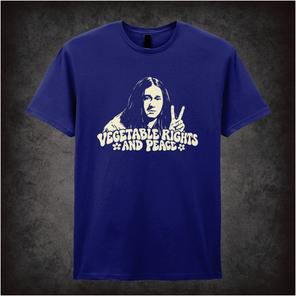 “Vegetable Rights and Peace” T-shirt in navy from The Young Ones