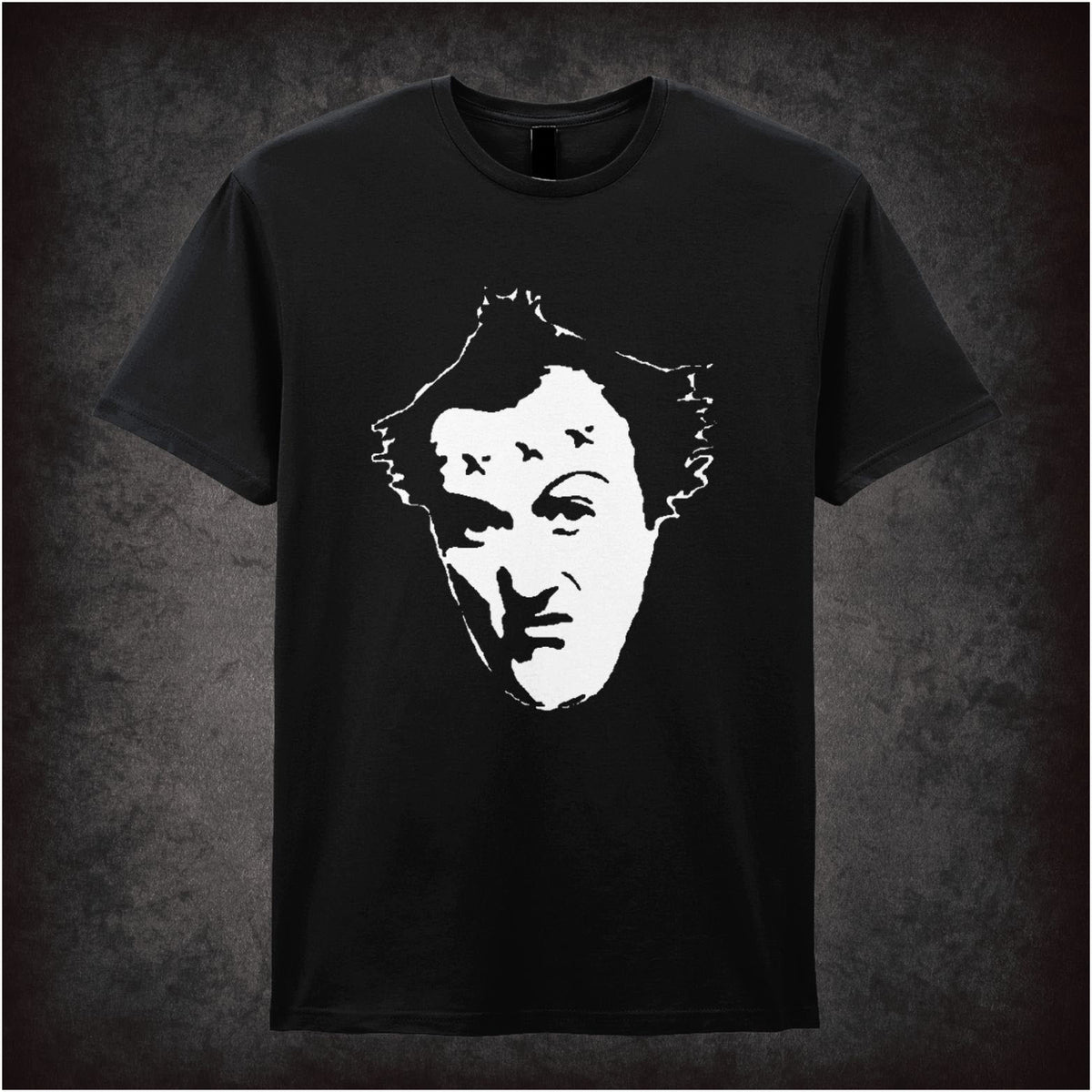 Vyvyan character face T-shirt in black  from The Young Ones