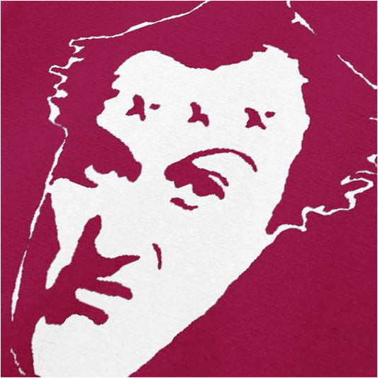 Vyvyan character face close up T-shirt in cardinal red from The Young Ones