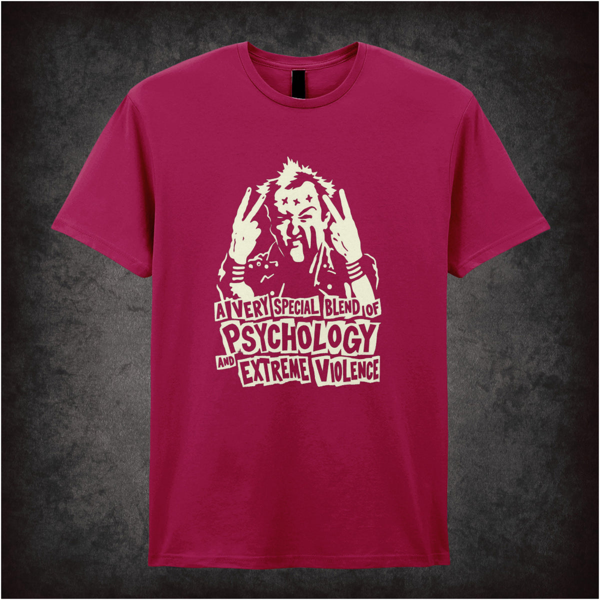 Vyvyan 'A very special blend of psychology and extreme violence' T-shirt in cardinal red from The Young Ones