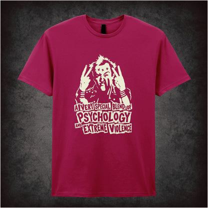 Vyvyan 'A very special blend of psychology and extreme violence' T-shirt in cardinal red from The Young Ones
