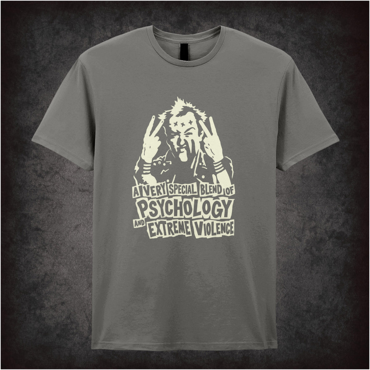 Vyvyan 'A very special blend of psychology and extreme violence' T-shirt in charcoal  from The Young Ones