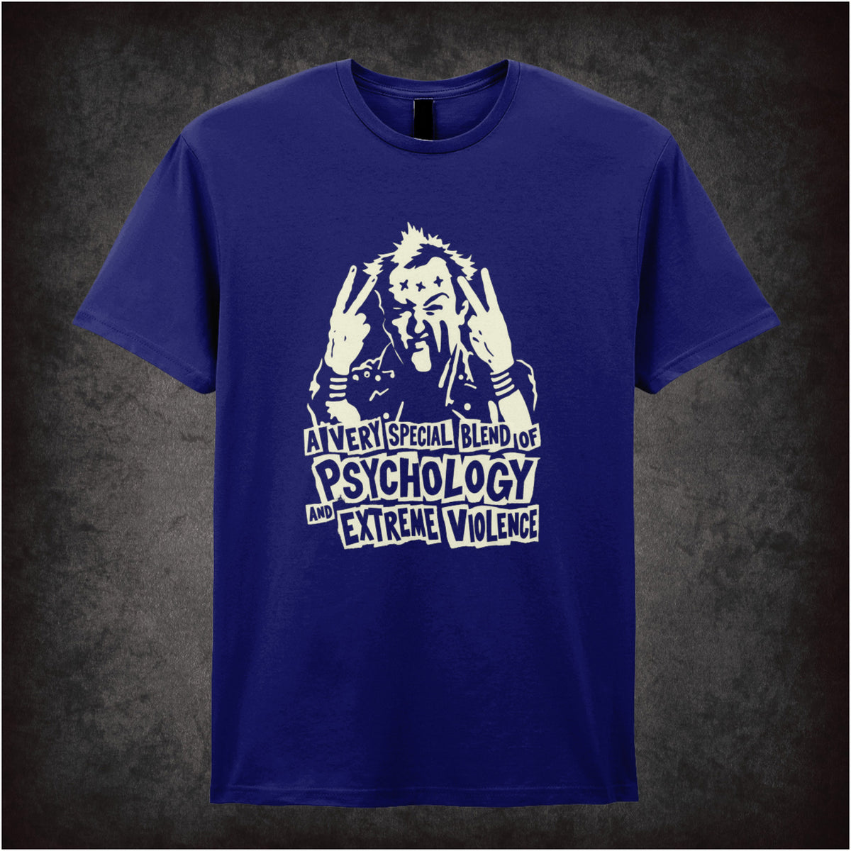 Vyvyan 'A very special blend of psychology and extreme violence' T-shirt in navy from The Young Ones