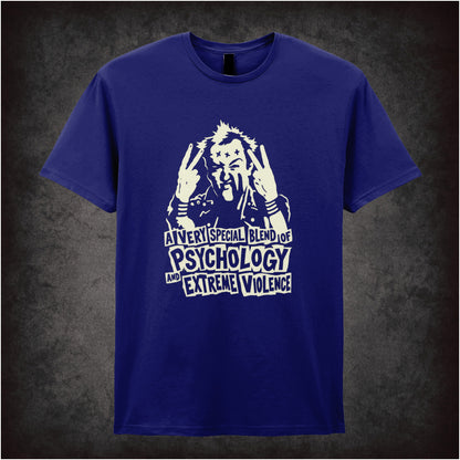 Vyvyan 'A very special blend of psychology and extreme violence' T-shirt in navy from The Young Ones