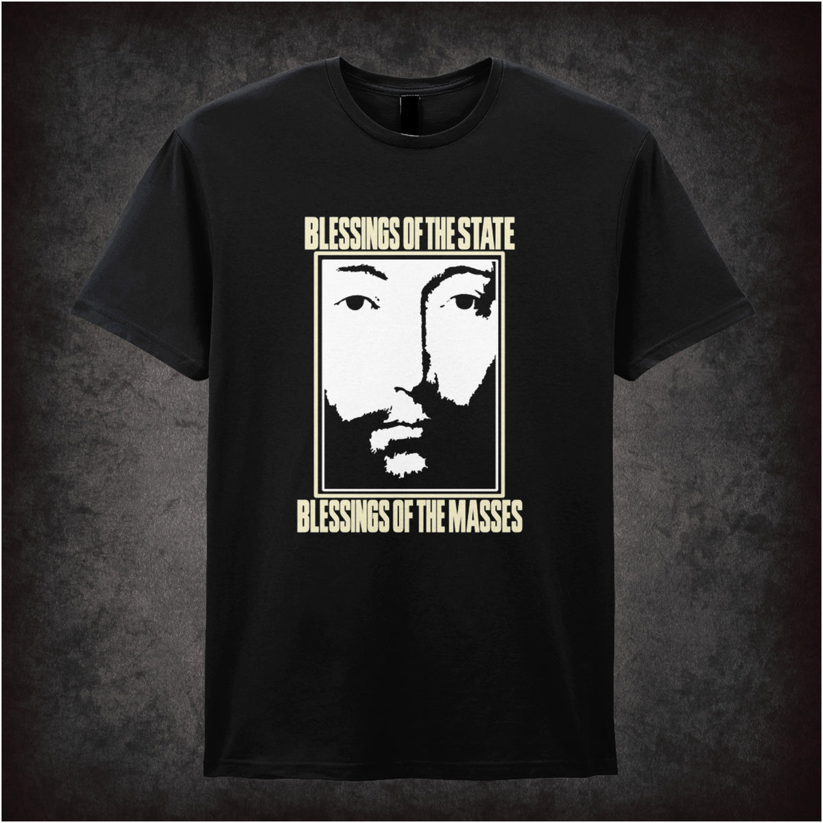 ‘Blessings of the State… blessings of the masses’ T-shirt in black from THX 1138