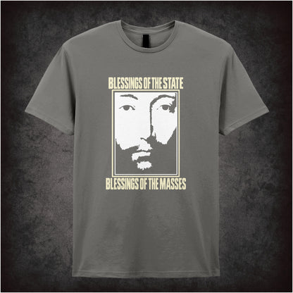 ‘Blessings of the State… blessings of the masses’ T-shirt in charcoal from THX 1138