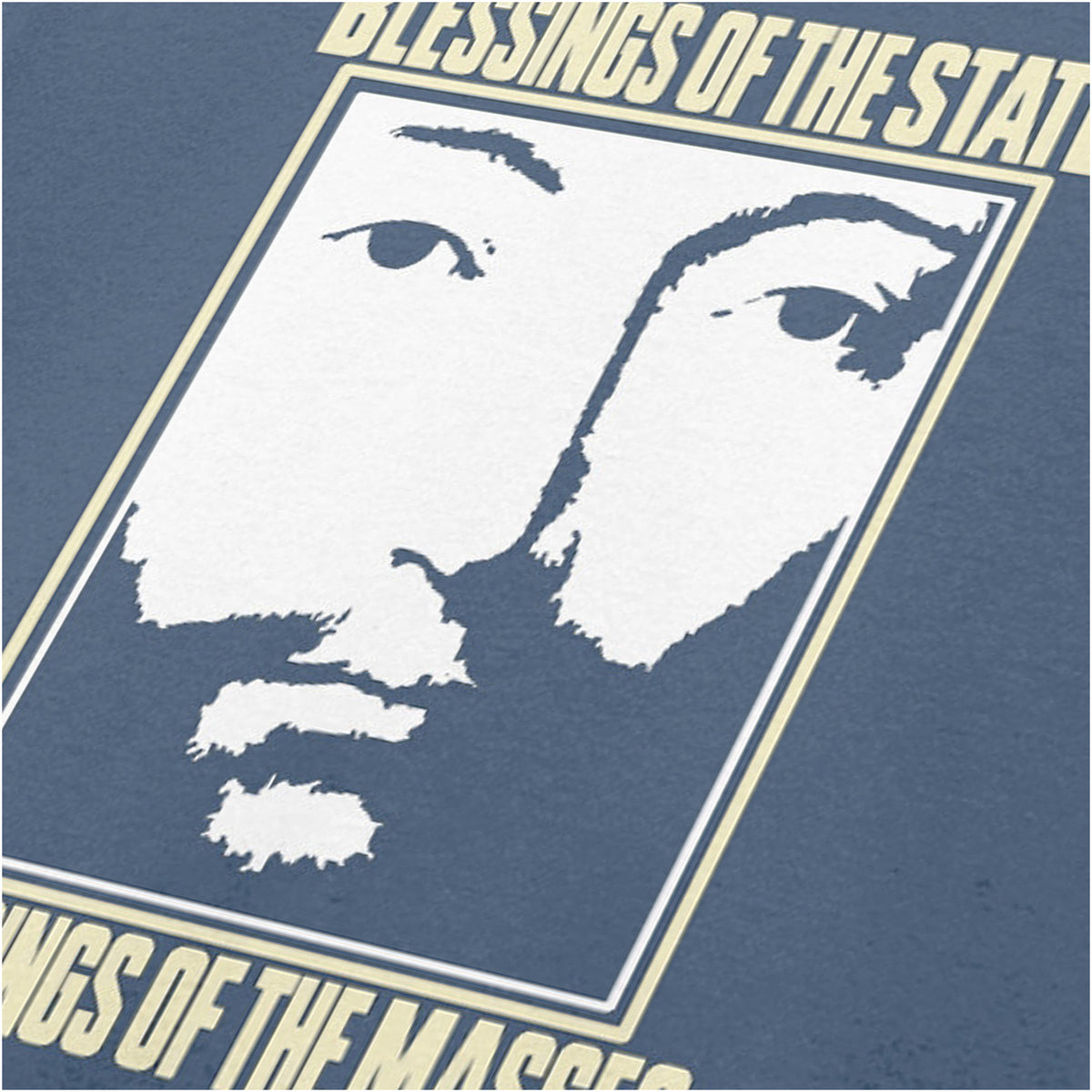 ‘Blessings of the State… blessings of the masses’ close up T-shirt in indigo from THX 1138