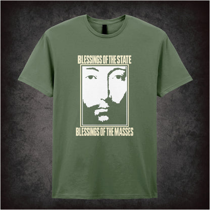 ‘Blessings of the State… blessings of the masses’ T-shirt in military green from THX 1138