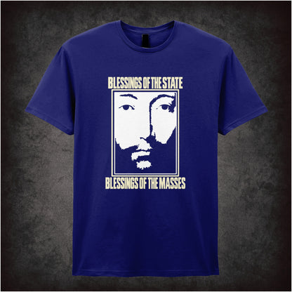 ‘Blessings of the State… blessings of the masses’ T-shirt in navy from THX 1138