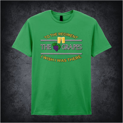 irish green unisex T-shirt featuring the phrase “To The Regiment, I Wish I Was There” inspired by Early Doors, displayed in classic, bold white typography.